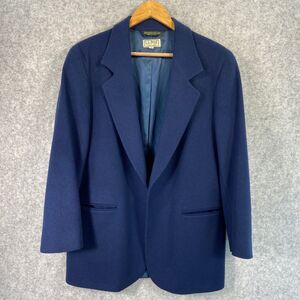 LL‎ Bean Womens Wool Cashmere Blend Blazer Single Breasted Notched Lapel Blue 10